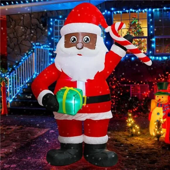 6FT Inflatable Christmas Black Santa Claus with Gift Box and Candy Decoration